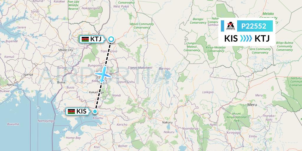 P22552 Airkenya Express Flight Map: Kisumu to Nairobi