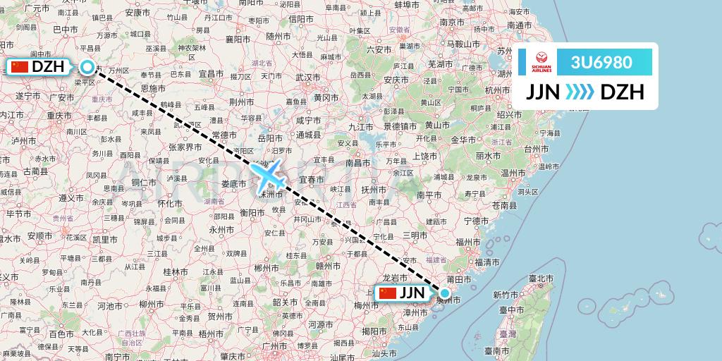 3U6980 Sichuan Airlines Flight Map: Jinjiang to Dazhou