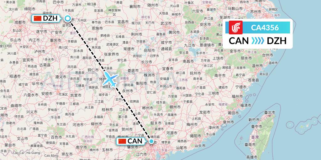 CA4356 Air China Flight Map: Guangzhou to Dazhou