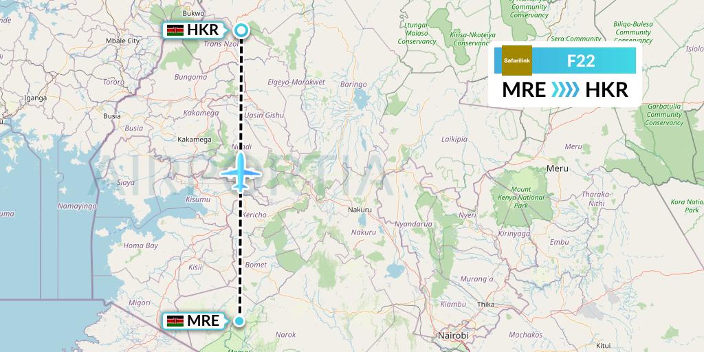 F22 Safarilink Aviation Flight Map: Mara Lodges to Nairobi