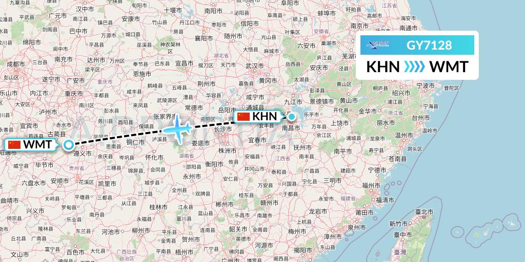 GY7128 Colorful GuiZhou Airlines Flight Map: Nanchang to Zunyi