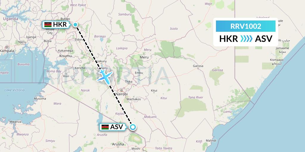 RRV1002 Mombasa Air Safari Flight Map: Nairobi to Amboseli National Park