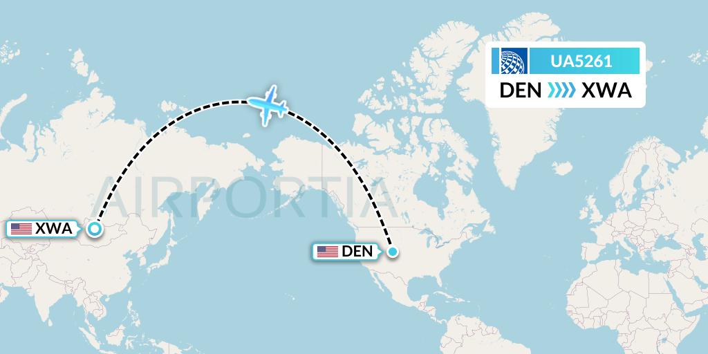 UA5261 United Airlines Flight Map: Denver to Williston