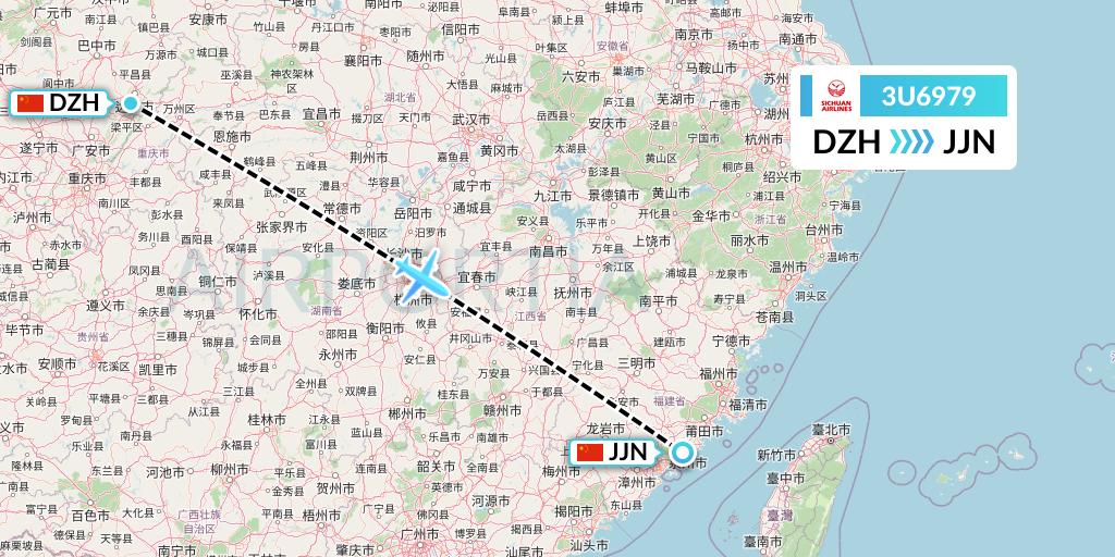 3U6979 Sichuan Airlines Flight Map: Dazhou to Jinjiang