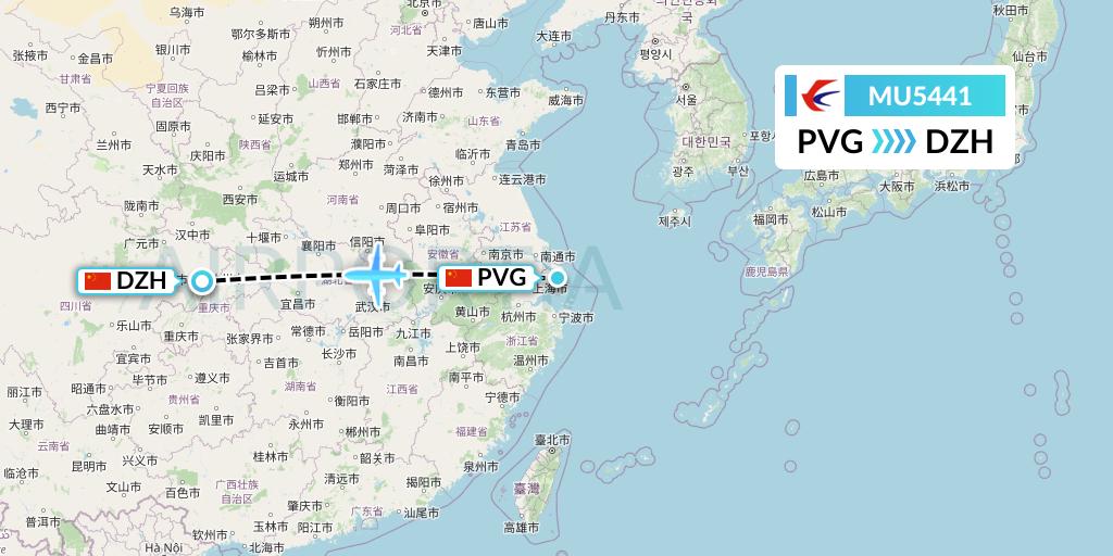 MU5441 China Eastern Airlines Flight Map: Shanghai to Dazhou