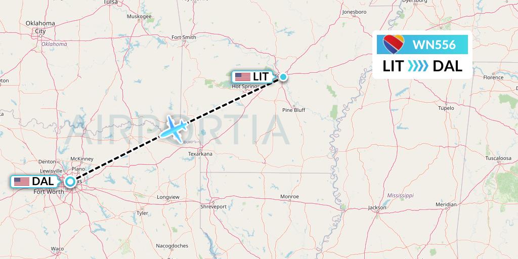 WN556 Southwest Airlines Flight Map: Little Rock to Dallas