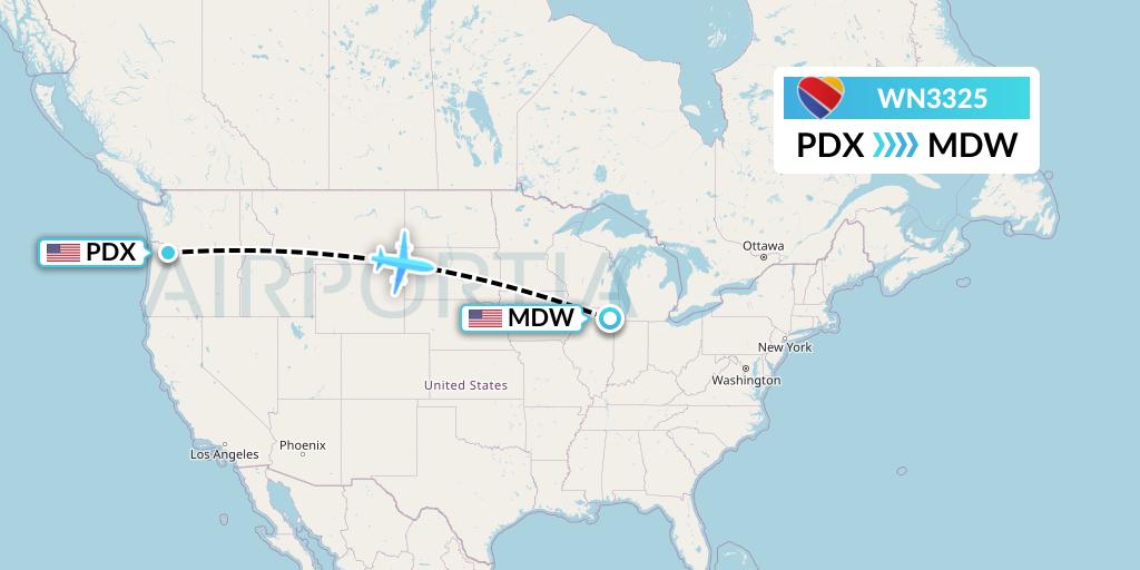 WN3325 Southwest Airlines Flight Map: Portland to Chicago