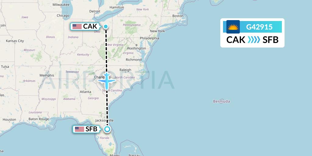 G42915 Allegiant Air Flight Map: Akron to Orlando