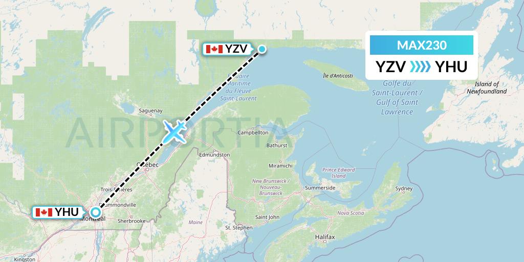 MAX230 Max Aviation Flight Map: Sept-Iles to Montreal