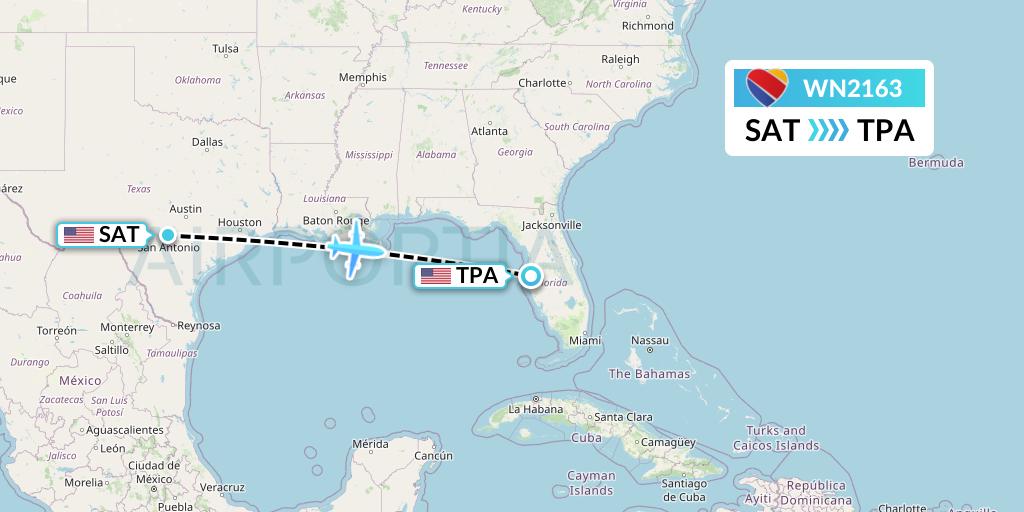 WN2163 Southwest Airlines Flight Map: San Antonio to Tampa