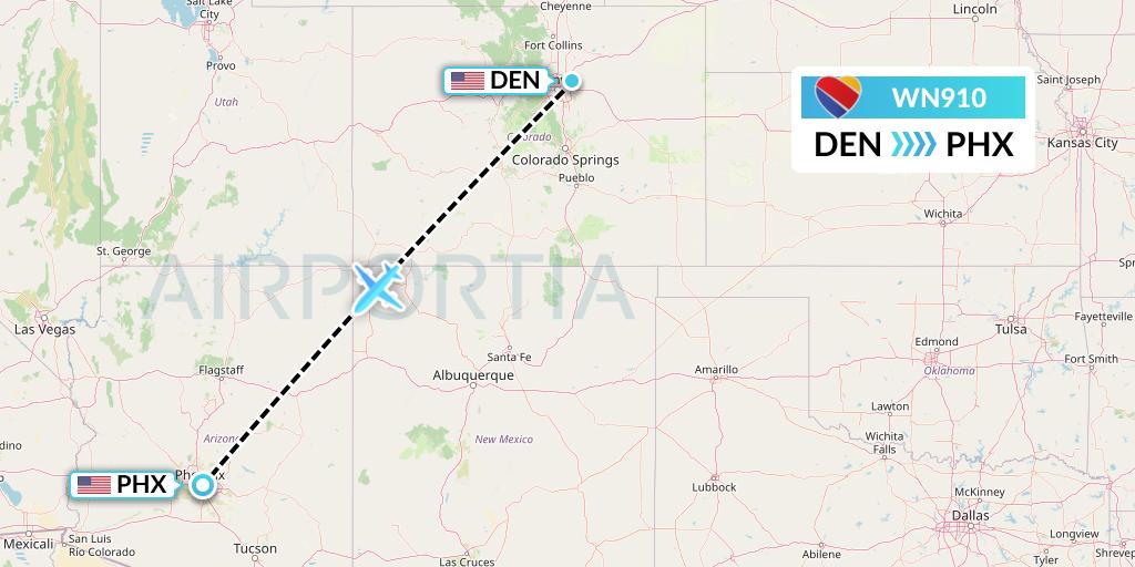 WN910 Southwest Airlines Flight Map: Denver to Phoenix