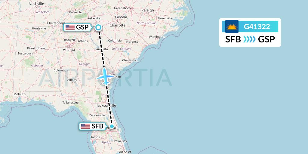 G41322 Allegiant Air Flight Map: Orlando to Greenville-Spartanburg