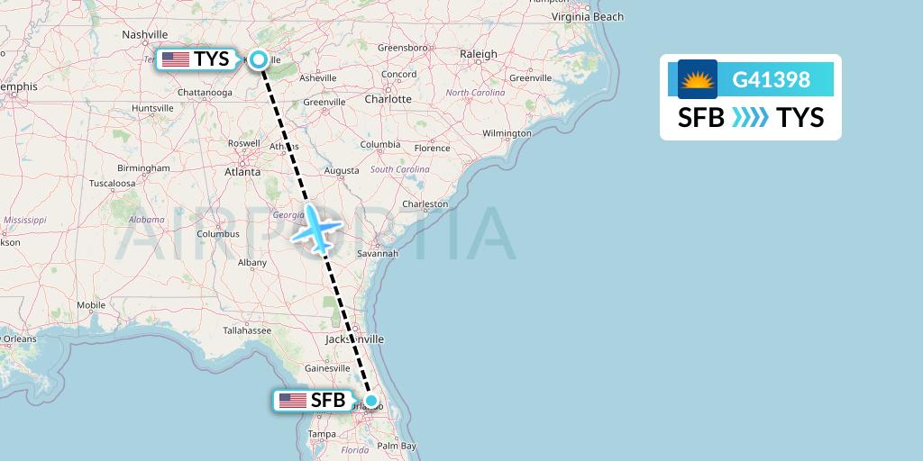 G41398 Allegiant Air Flight Map: Orlando to Knoxville