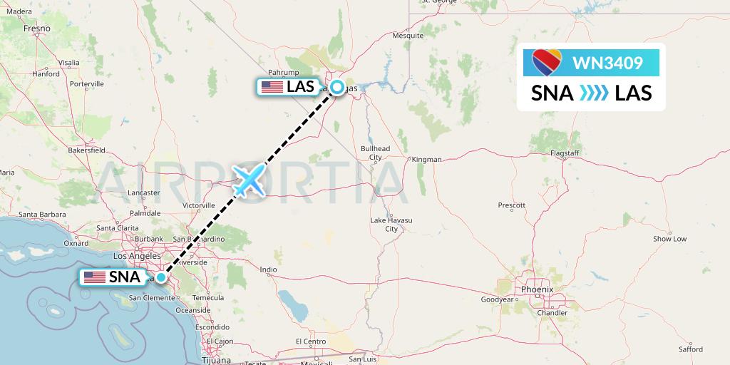 WN3409 Southwest Airlines Flight Map: Orange County to Las Vegas
