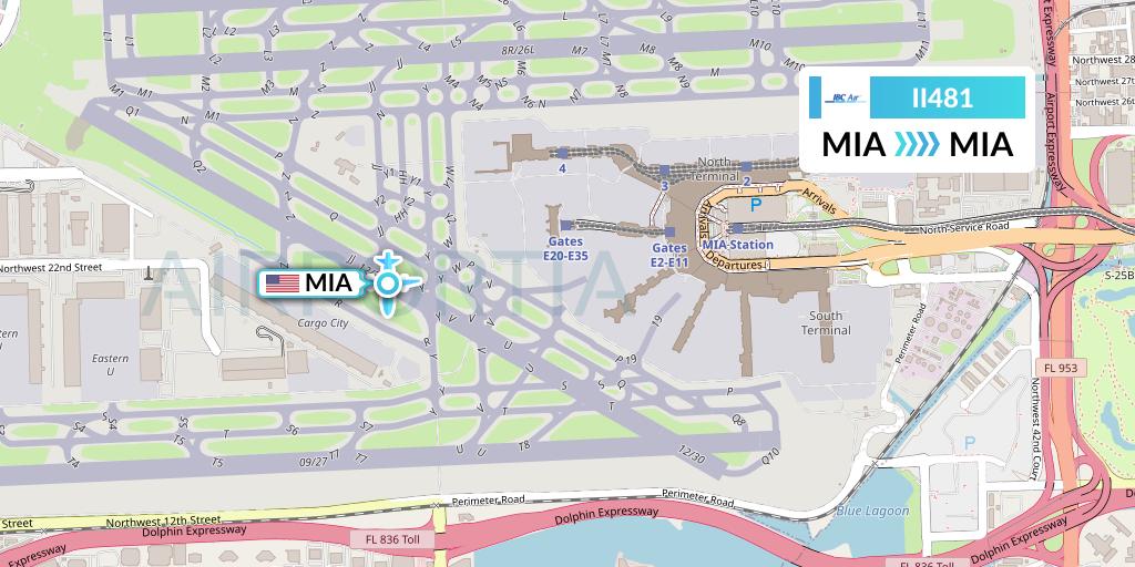 II481 IBC Airways Flight Map: Miami to Miami