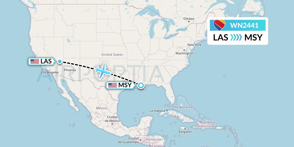 WN2441 Southwest Airlines Flight Map: Las Vegas to New Orleans