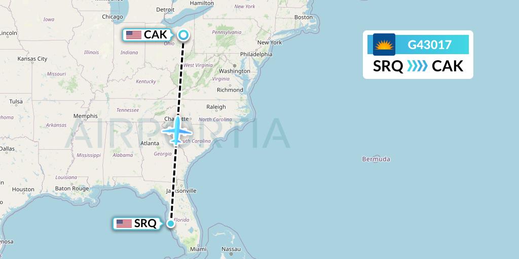 G43017 Allegiant Air Flight Map: Sarasota to Akron