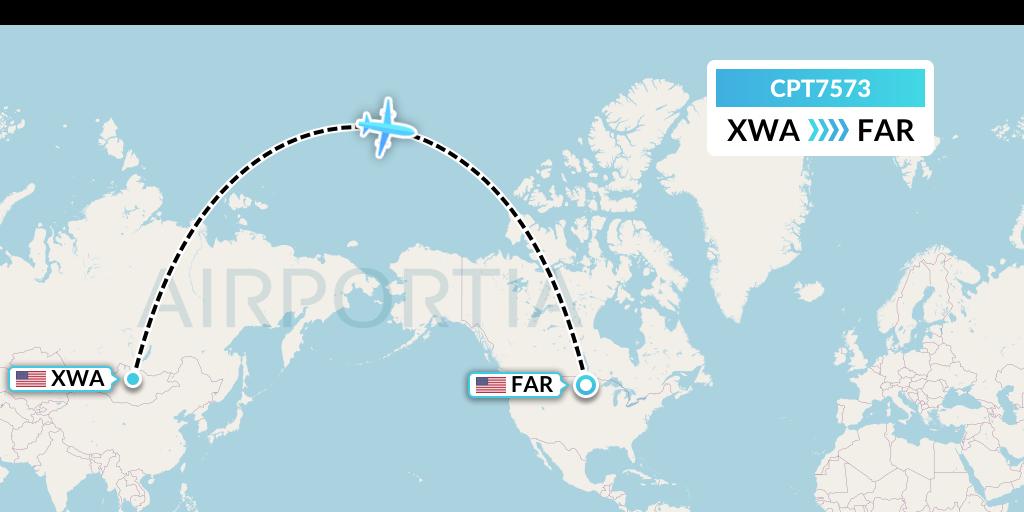 CPT7573 Corporate Air Flight Map: Williston to Fargo