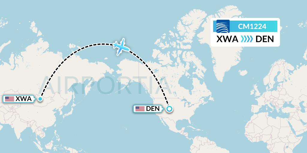 CM1224 Copa Airlines Flight Map: Williston to Denver