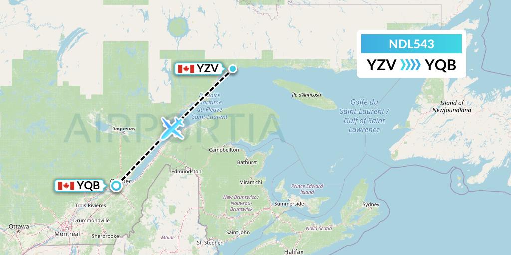 NDL543 Chrono Aviation Flight Map: Sept-Iles to Quebec