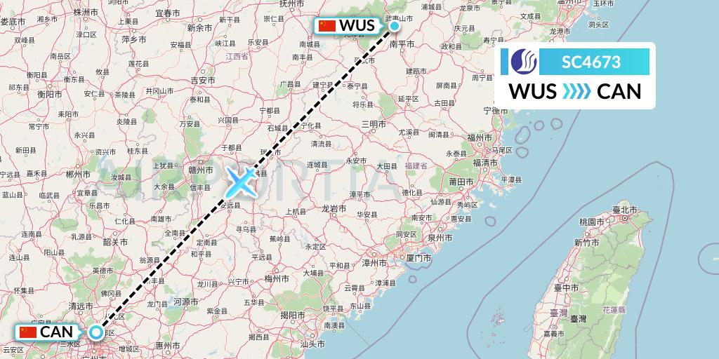 SC4673 Shandong Airlines Flight Map: Wuyishan to Guangzhou