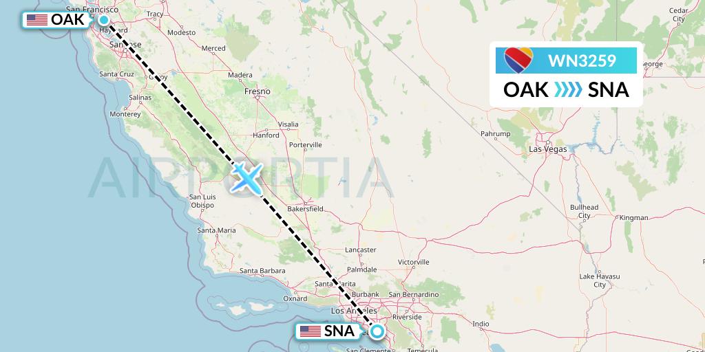 WN3259 Southwest Airlines Flight Map: Oakland to Orange County