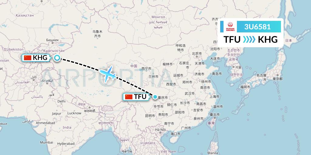 3U6581 Sichuan Airlines Flight Map: Chengdu to Kashgar