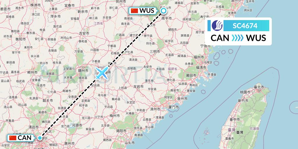 SC4674 Shandong Airlines Flight Map: Guangzhou to Wuyishan