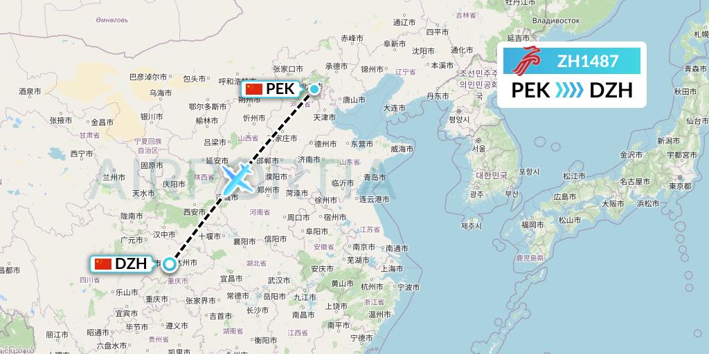 ZH1487 Shenzhen Airlines Flight Map: Beijing to Dazhou