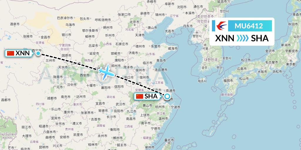 MU6412 China Eastern Airlines Flight Map: Xining to Shanghai