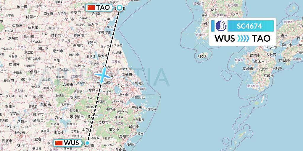 SC4674 Shandong Airlines Flight Map: Wuyishan to Qingdao