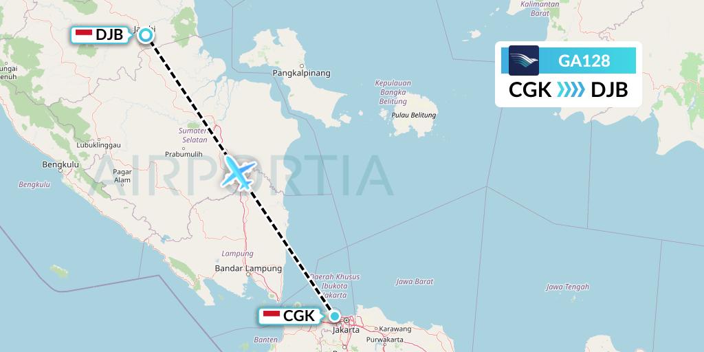 GA128 Garuda Indonesia Flight Map: Jakarta to Jambi