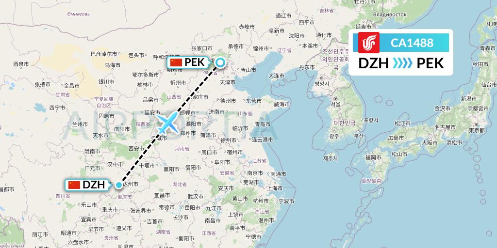 CA1488 Air China Flight Map: Dazhou to Beijing