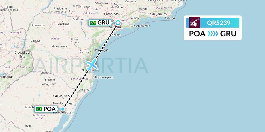 QR5239 Qatar Airways Flight Map: Porto Alegre to Sao Paulo