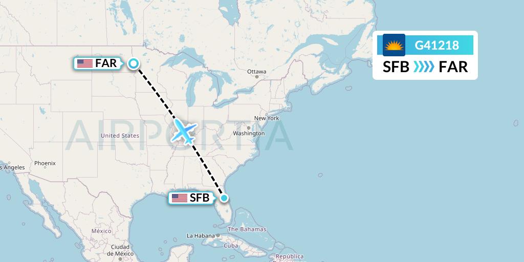 G41218 Allegiant Air Flight Map: Orlando to Fargo