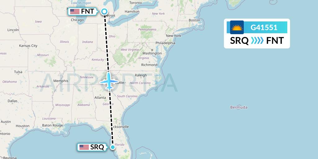 G41551 Allegiant Air Flight Map: Sarasota to Flint