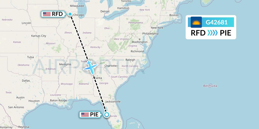 G42681 Allegiant Air Flight Map: Chicago to St. Petersburg