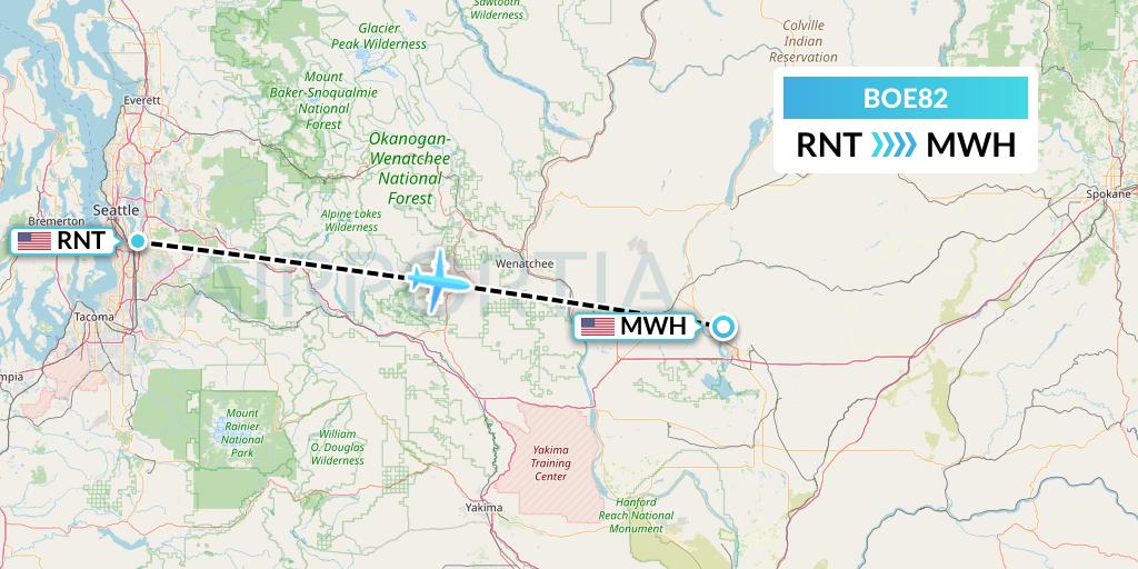 BOE82 Boeing Flight Map: Renton to Moses Lake