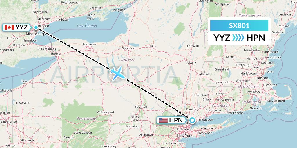 SX801 Flygta Airlines Flight Map: Toronto to White Plains