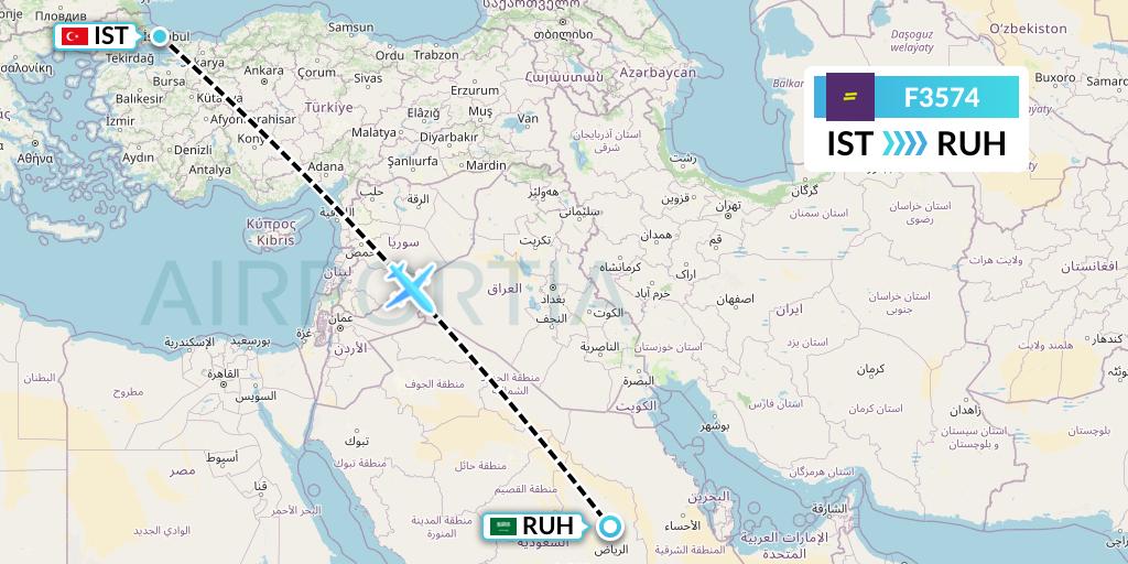 F3574 flydeal Flight Map: Istanbul to Riyadh
