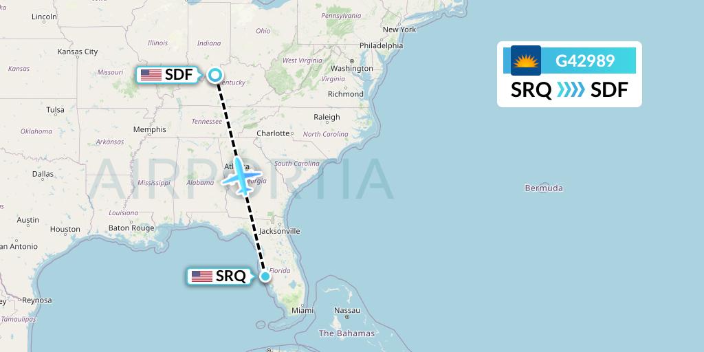 G42989 Allegiant Air Flight Map: Sarasota to Louisville