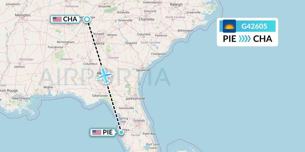 G42605 Allegiant Air Flight Map: St. Petersburg to Chattanooga