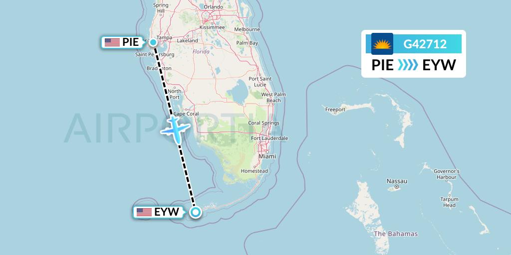 G42712 Allegiant Air Flight Map: St. Petersburg to Key West