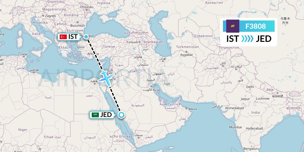 F3808 flydeal Flight Map: Istanbul to Jeddah