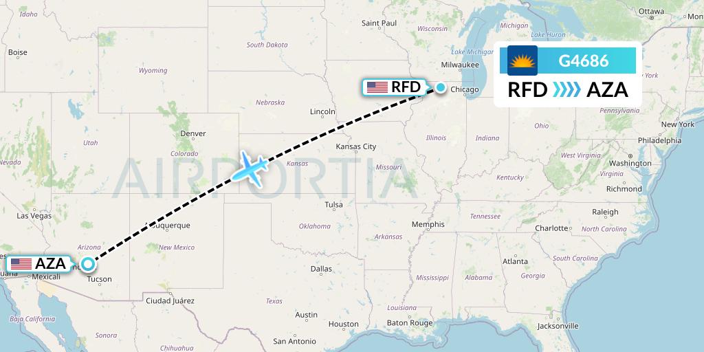 G4686 Allegiant Air Flight Map: Chicago to Phoenix