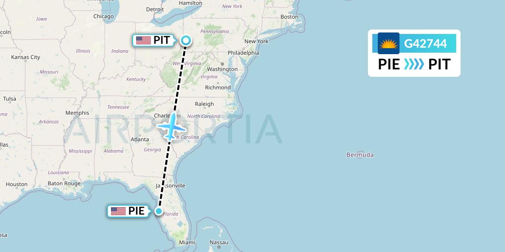 G42744 Allegiant Air Flight Map: St. Petersburg to Pittsburgh