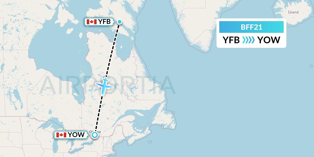 BFF21 Air Nunavut Flight Map: Iqaluit to Ottawa