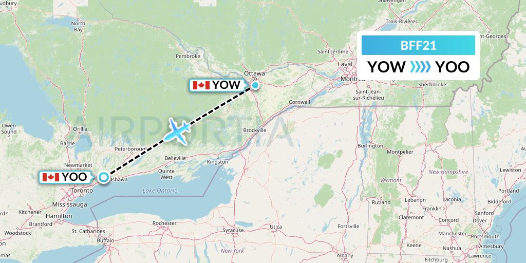 BFF21 Air Nunavut Flight Map: Ottawa to Oshawa