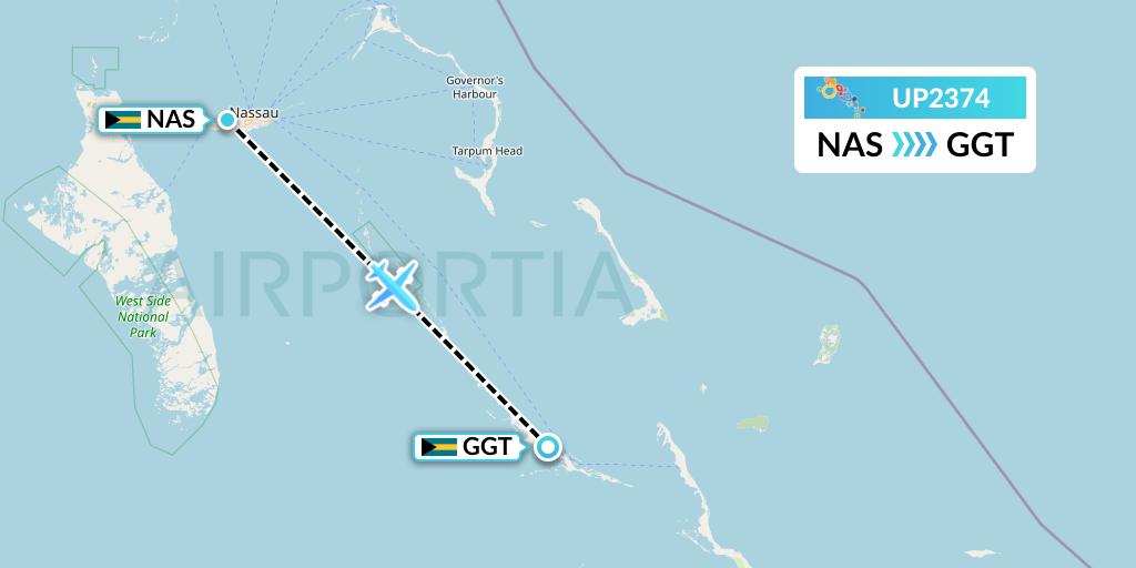 UP2374 Bahamasair Flight Map: Nassau to George Town