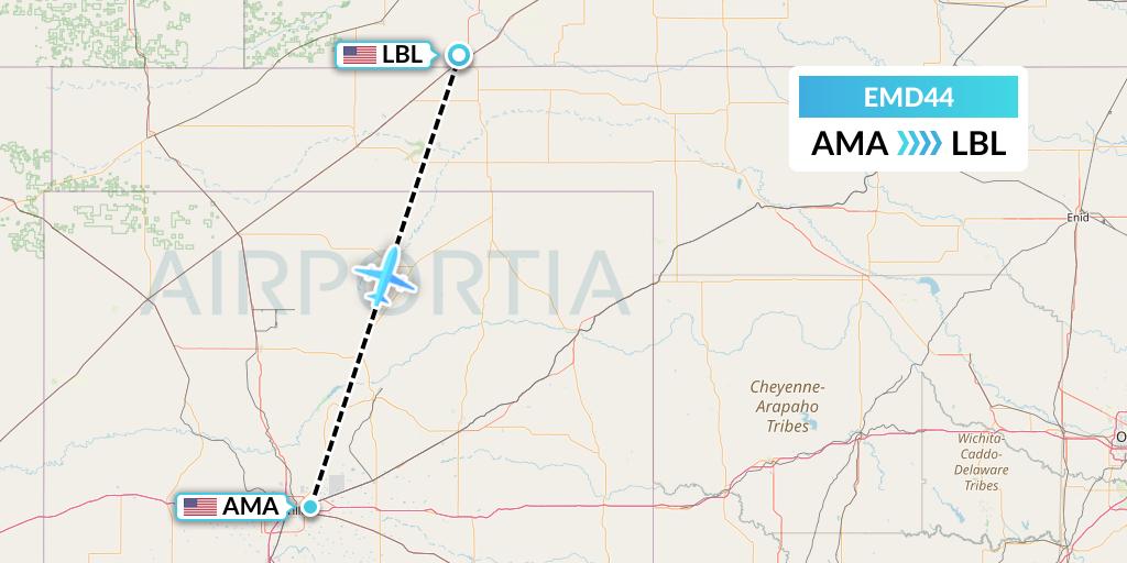 EMD44 Eaglemed Flight Map: Amarillo to Liberal